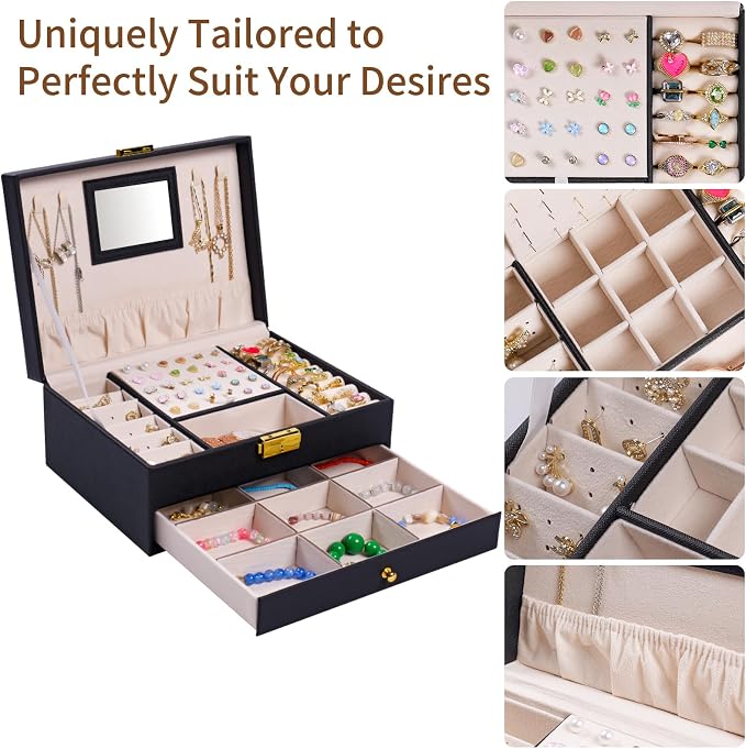 coobest Jewelry Box, 2 Layer Jewelry Organizer with Velvet Earring Organizer, Jewelry Holder Organizer Travel, White Jewelry Boxes for Women, Jewelry Boxes & Organizers for Girls, Black - Image 5