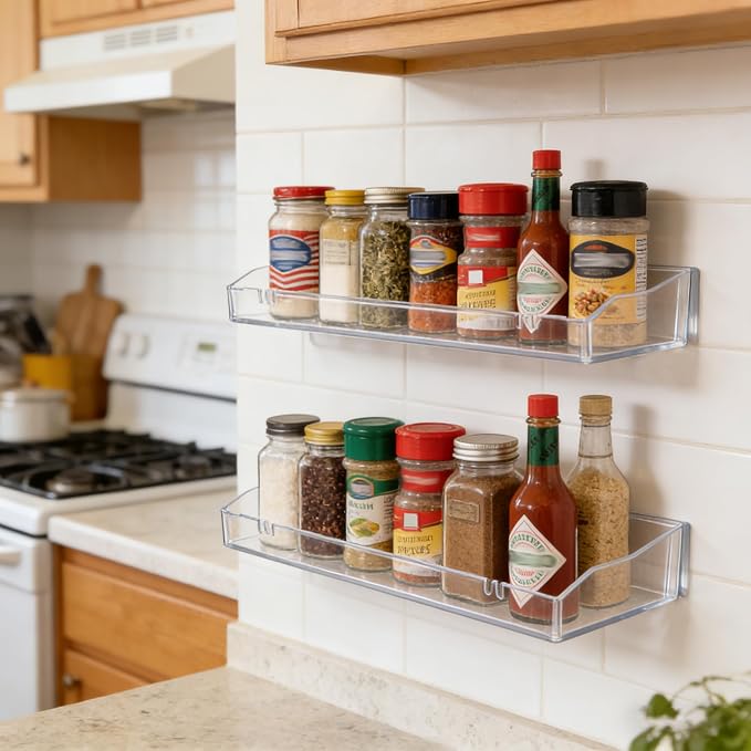 Clear Floating Shelves, Acrylic Shelves for Bathroom Organizers and Storage, Bathroom Shelf with Adhesive Shelf or Screws, Wall Mount Organizer for Shower Caddy,Room Decor, Kitchen, Living Room - Image 6