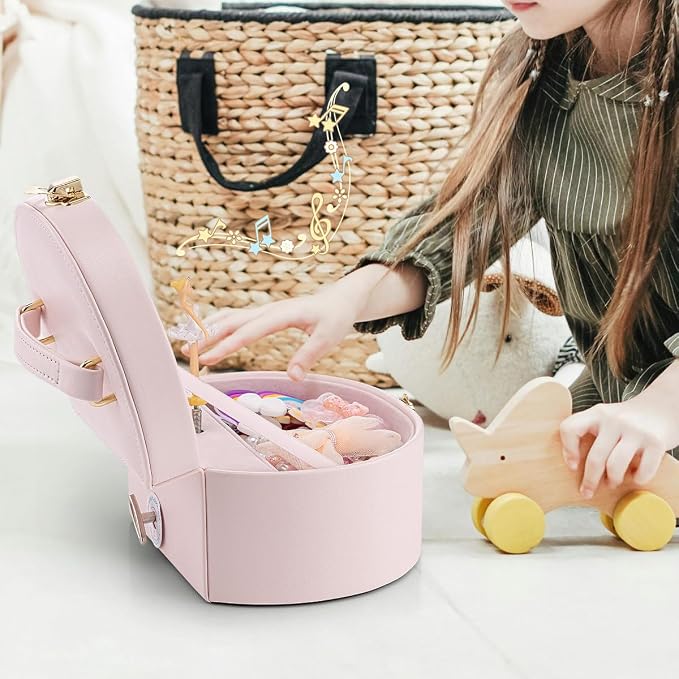 VLANDO Musical Jewelry Box for Girls, Small Kid Music Box with Ballerina for Party Bedroom Decor, Bithday Gift for Girl - Light Pink - Image 2