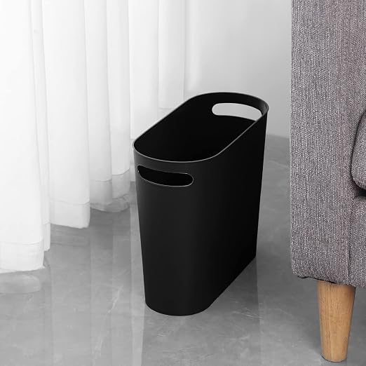 rejomiik Small Trash Can, 3.5 Gallon Slim Garbage Can Plastic Waste Basket with Handles Container Bin for Narrow Spaces Bathroom, Bedroom, Kitchen, Office at Home, Black - Image 4