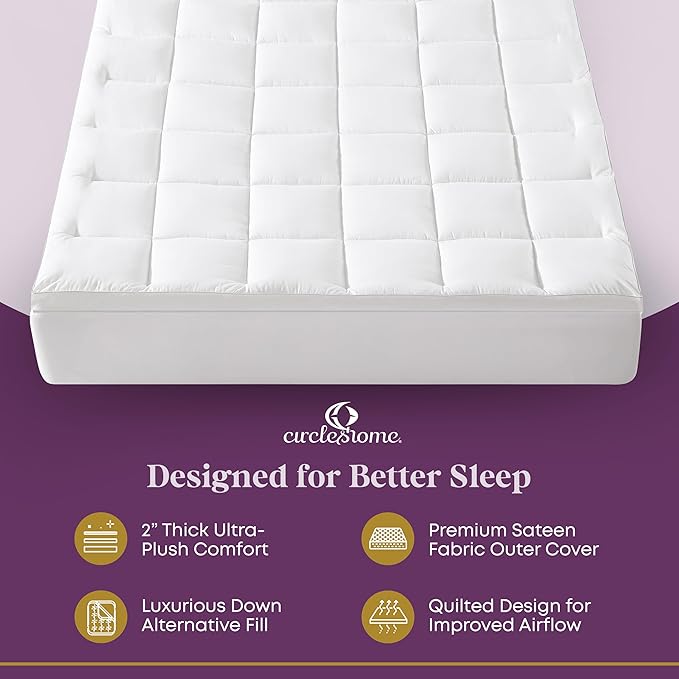 CirclesHome Hotel Collection Full XL Size Hybrid Mattress Protector & Pad - Extra Padded, Thick, Plush, & Fitted Mattress Topper for Bed - Comfortable Pillow Top Mattress Cover
