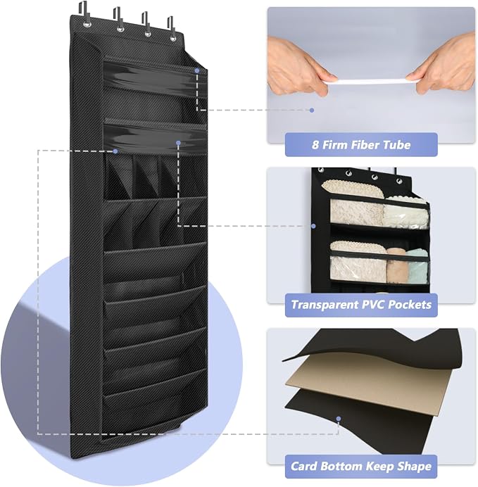 FENTEC 1 Pack 8 Shelves Over The Door Shoe Organizer, 68" Exlarge Deep Pockets Hanging Shoe Organizer, Shoe Rack for Closet, Shoe Holder for Boots,Over Door Organizer in Home, RV, Dorm, Black - Image 3