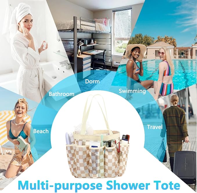 Fammart Mesh Shower Caddy Portable for College Dorm Room Essentials, 8-Pocket Large Shower Basket Tote Bag with 2 Handles for Toiletry, Bathroom, Beach, Camp, Gym - Image 8