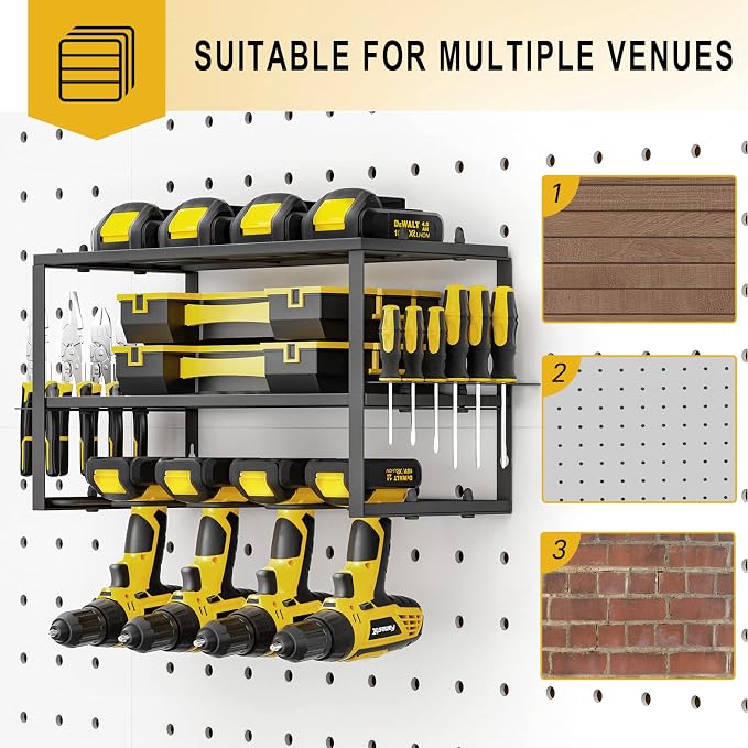 Spacecare Power Tool Organizer- Power Drill Tool Holder- Heavy Duty Tool Shelf & 2 Pack 3 Layers Tool Rack Cordless Drill Holder- Floating Tool Shelf Wall Mounted Tool Storage Rack for 8 Drill Holders - Image 4