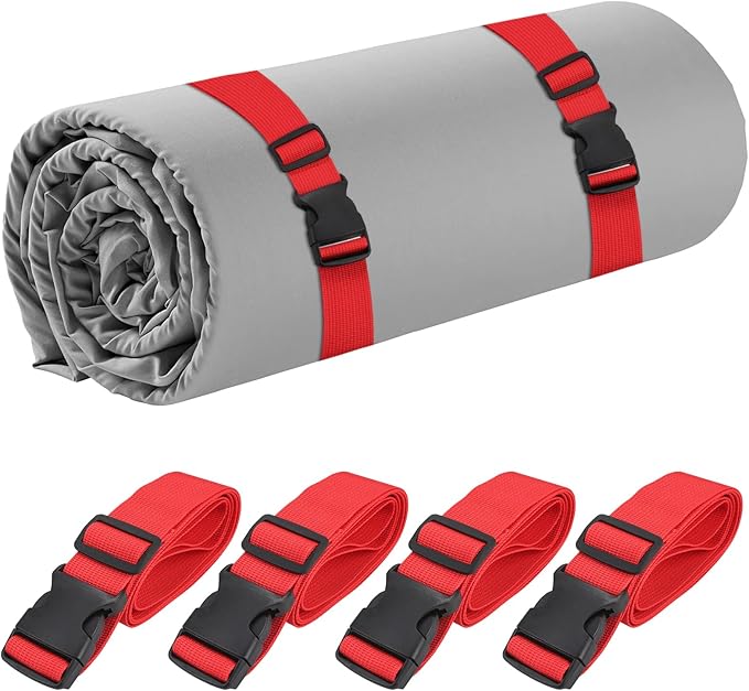 4 Pcs Mattress Topper Straps,63" L x 1.5" W,Adjustable Foam Mattresses Packing Straps with Sturdy Locked Buckles for Moving House Gel Mattress Topper,Storing Bedding Supplies,Red