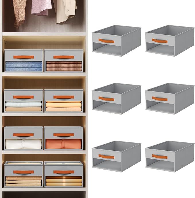 Homsorout Drawer Organizers and Storage - 6 Pack Foldable Pants Organizer with Clear Window & Handles, Fabric Closet Organizer for Clothes, Jeans, Sweaters, Towels, T-shirt, Scarf (Grey) - Image 2
