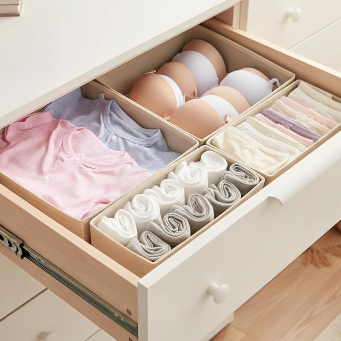 Drawer Organizer for Clothes & Underwear - 4-Pack Fabric Storage Bins with Zipper Bottom | Bra Drawer Organizer & Sock Organizer for Dresser - Foldable Baby Clothes Organizer Set, Grey - Image 5