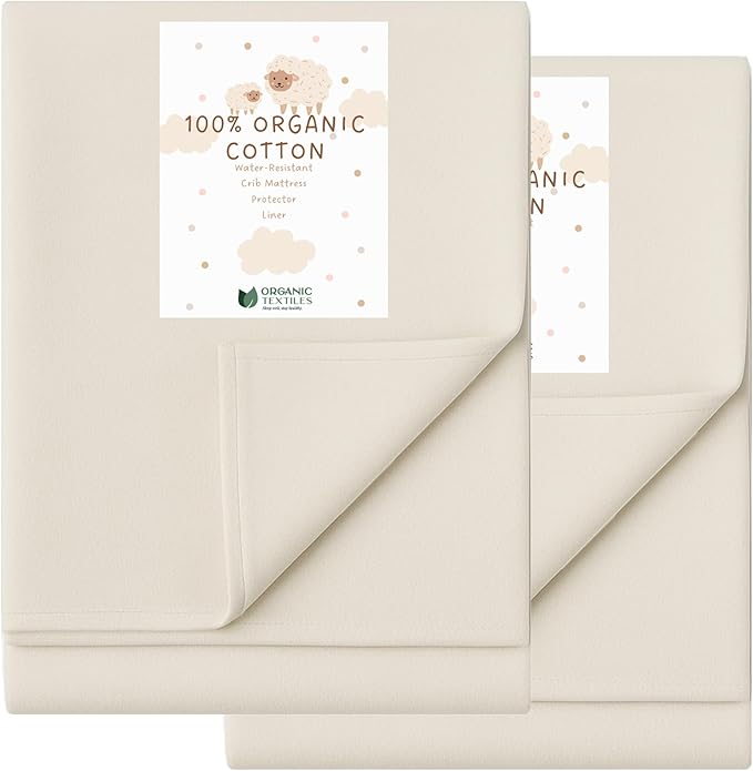 ORGANIC TEXTILES Water-Resistant Flat Sheet Baby Mattress Liner Pad Protector - 100% Organic, GOTS Certified - Cradle (36"x18") - Pack of 2