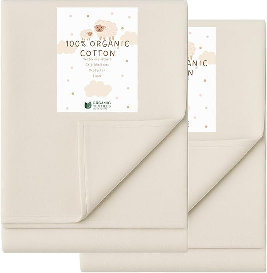 ORGANIC TEXTILES Water-Resistant Flat Sheet Baby Mattress Liner Pad Protector - 100% Organic, GOTS Certified - Cradle (36"x18") - Pack of 2