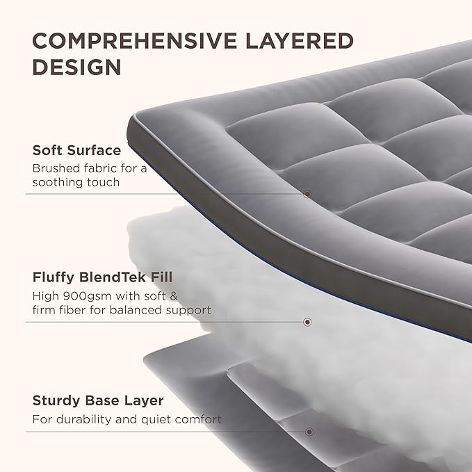 Bedsure Full Size Mattress Topper - Pillow Top Mattress Pad Cover with Deep Pocket Fits up to 21 Inches, Plush Soft Bed Topper for Back Pain Relief, Overfilled with Down Alternative Filling, Grey