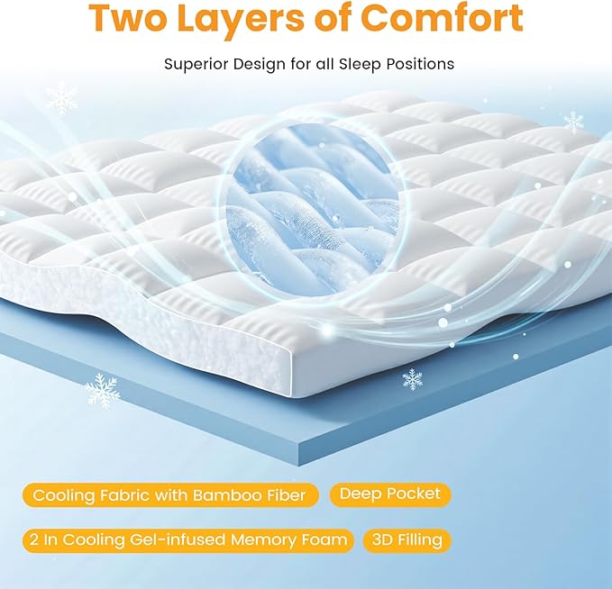 Mattress Toppers, Premium Dual Gel Memory Foam Topper for Enhanced Sleep, Cooling & Breathable Comfort, Pressure Relief, Medium Firm Support for All Sleepers, CertiPur-US Certified, Full