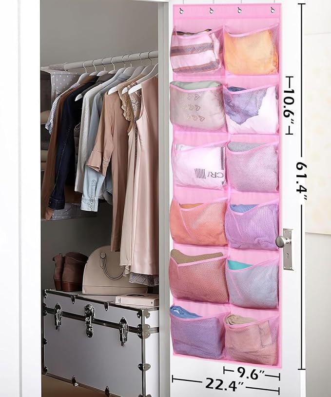 KIMBORA 12 Large Mesh Pockets Over the Door Shoe Organizer for Closet Hanging Shoe Rack for Door Sneaker Hanger Boot Storage for Kids, Baby, Toddler, Girl, Pink - Image 5