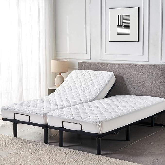 Waterproof Quilted Split King Mattress Protector Pad for Adjustable Bed Noiseless Fitted Mattress Cover Soft Padded Topper with Up to 16 Deep Pocket