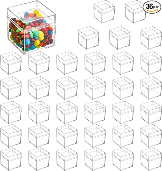 Okllen 36 Pack Acrylic Boxes with Lid, Clear Square Cubes Treat Gift Boxes Candy Storage Container for Candy, Little Trinkets, Jewelry, Party Favor, 2''x2''x2''/5x5x5CM by Okllen