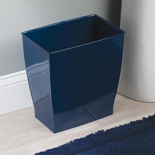 iDesign Small Plastic Bathroom Trash Can, Slim Rectangle Garbage Bin for Bedroom, Office, Dorm, Navy Blue - Image 7