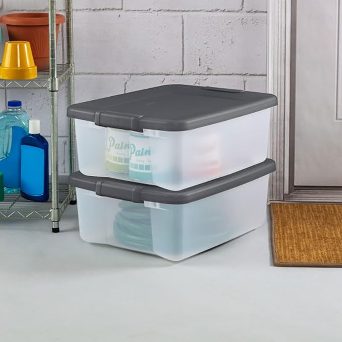 Sterilite 6-Pack ShelfTote, Clear Plastic Storage Bins with Lids, 25 Quart, Gray - Stackable Organizing Container Boxes for Closet, Bathroom, and Office - Image 2