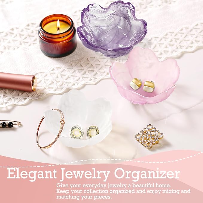 Gifts for Women Flower Jewelry Dish Ring Holder Jewelry Tray Vanity Organizer Room Decor Aesthetic Dorm Bathroom Decor Decorative Trinket Dish for Rings Earrings Necklaces Friendship Birthday Gifts - Image 6