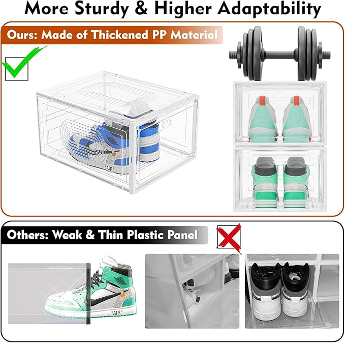 caktraie 10 Pack Thicken Shoe Organizer Stackable,Upgraded Sturdy Shoe Storage Box with Magnetic Door,Shoe Containers For Sneaker Display,Hat Organizer,White - Image 6