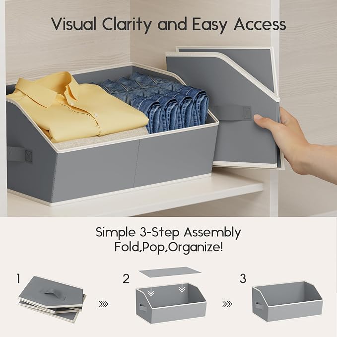 Homsorout Large Closet Organizers and Storage Bins - 6 Pack Trapezoid Storage Baskets for Shelves, Foldable Fabric Baskets with Handles Ideal for Closet, Basket, Wardrobe and Shelf Storage, Grey - Image 4