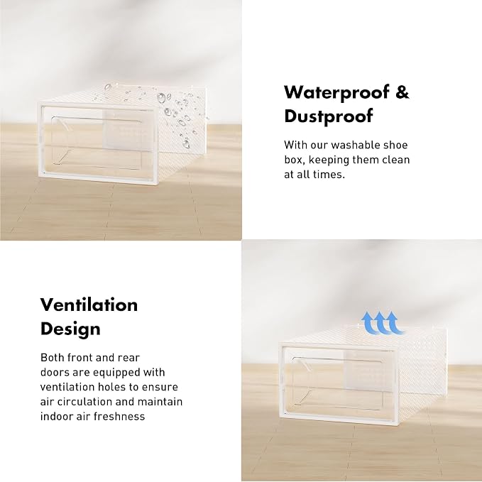 Foluck Shoe Storage Box, 15 Pack Clear Plastic Stackable Shoe Organizer for Closet, Interlocking Design Shoe Container Bins for Sneakers, Foldable Shoe Rack with Lids, White - Image 5