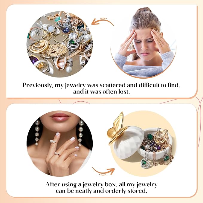 Kenning Ceramic Jewelry Box, Vintage Decorative Trinket Box with Lids Jewelry Gift Organizer for Earrings Rings(Butterfly) - Image 6