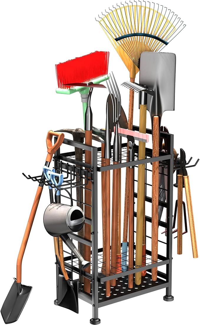 3 Tier Garden Tool Organizer, Garage Storage and Organization, Metal Yard Tools Storage up to 78 Tools, Heavy Duty Garden Tool Organizer for Garage, Yard, Patio, Shed, Indoors and Outdoors, Black by GIOTORENT