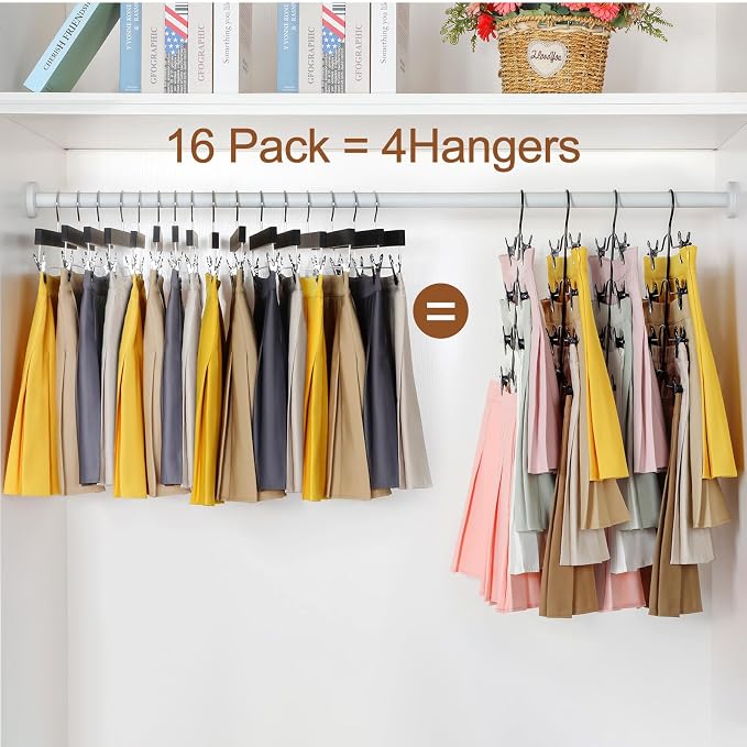TOPIA HANGER 4 Tier Black Skirt Hangers for Women, Pants Hanger Space Saving with Adjustable Clips, Save 80% More Space, Clip Hanger for Slacks, Trousers, Shorts, Jeans, Towels, 4-Pack, CT75B - Image 3