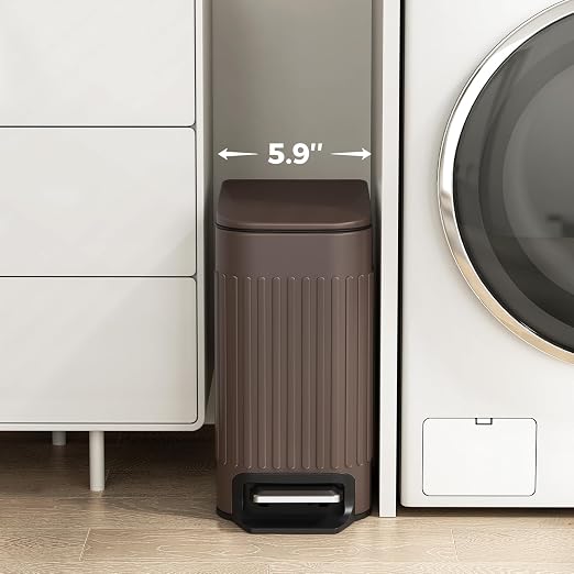 TrashAid Slim Bathroom Trash Can with Lid Soft Close, 6 Liter/1.6 Gallon Stainless Steel Small Garbage Can with Removable Inner Bucket, Step Pedal, Slim Wastebasket for Toilet, Office, Bedroom, Brown - Image 2