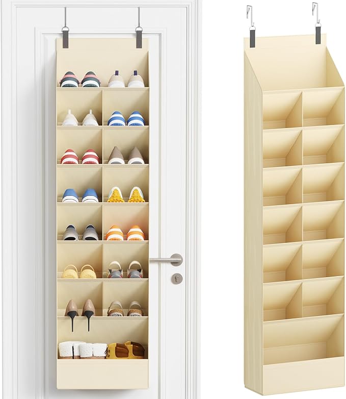 Lifewit 8 Tier Over the Door Shoe Organizer with 15 Large Deep Pockets, Fabric Hanging Shoes Shelf for Closet, Dorm Storage, Fit Up to 16 Pair Shoe Rack Holder for Sneakers, Boots, Beige by Lifewit