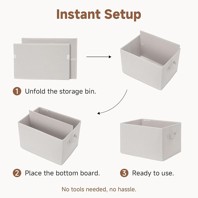 StorageWorks Foldable Shelf Organizer Bins, Closet Storage Baskets for Clothes, Storage Bins for Organization, Beige Stripes, 3-Pack, Extra Large - Image 7