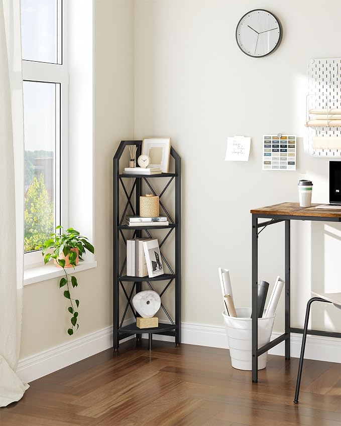 CHOEZON 4-Tier Corner Shelf, Industrial Corner Bookshelf, 47.6" Corner Storage Stand, Plant Stand Display Shelf, Corner Bookcase for Bedroom, Living Room, Home Office, Black TCJ09BB - Image 6