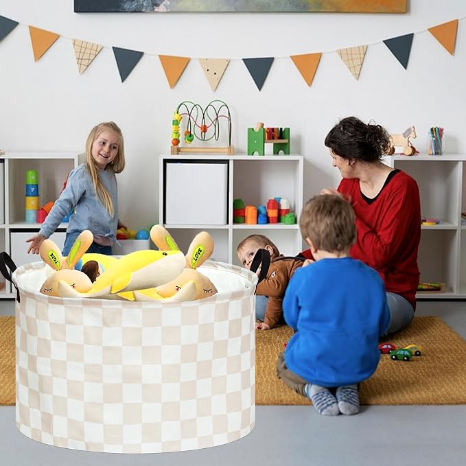 MAIZMZ Checkered Storage Basket Extra Large 80L Kids Hamper Baby Laundry Basket Waterproof Toys Car Organizer Collapsible Canvas for Home/Dorm/Pet/Office/Closet/Shelf/Gift Baskets - Image 6