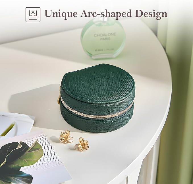ProCase Travel Size Jewelry Box, Mini Portable Seashell-Shaped Jewelry Case, 2 Layer Organizer in PU Leather for Women -Emerald - Image 4