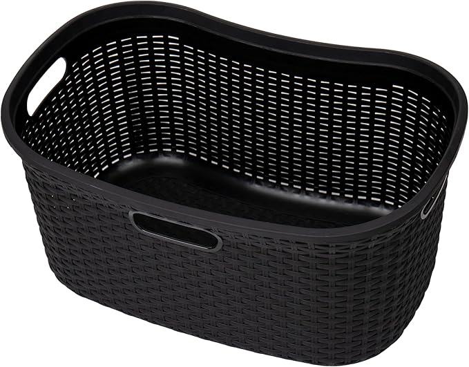 Mind Reader 40L Laundry Basket, Clothes Hamper, Premium Wicker Design, Plastic, Black - Image 6