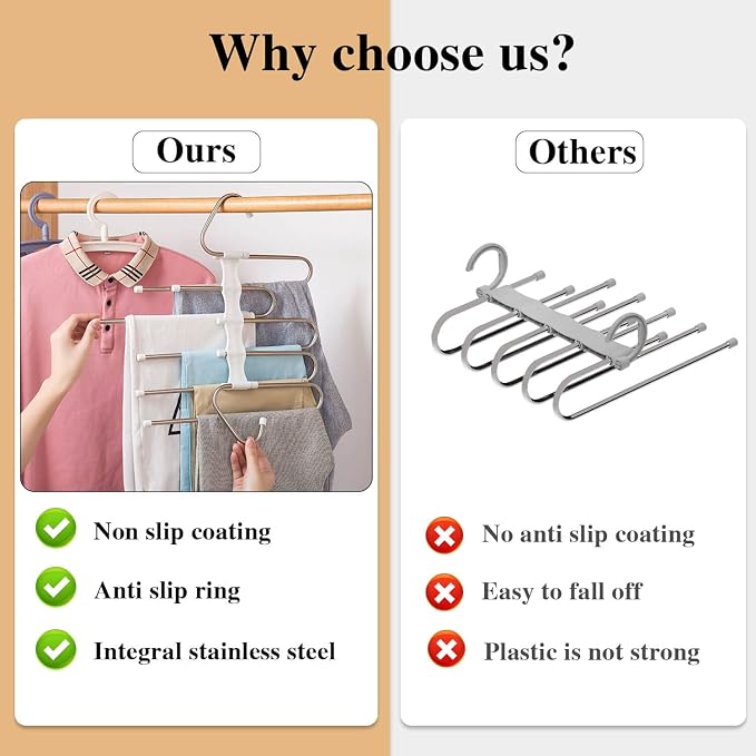Kalimdor Pants Hangers 2 Pack Space Saving Metal Closet Organizer,Clothes Pants Hangers,Anti-Slip Design,Closet Organizers and Storage for Pants Jeans Skirts Scarf Legging - Image 3