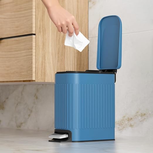 TrashAid Slim Bathroom Trash Can with Lid Soft Close, 6 Liter/1.6 Gallon Stainless Steel Small Garbage Can with Removable Inner Bucket, Step Pedal, Slim Wastebasket for Toilet, Office, Bedroom, Blue - Image 7