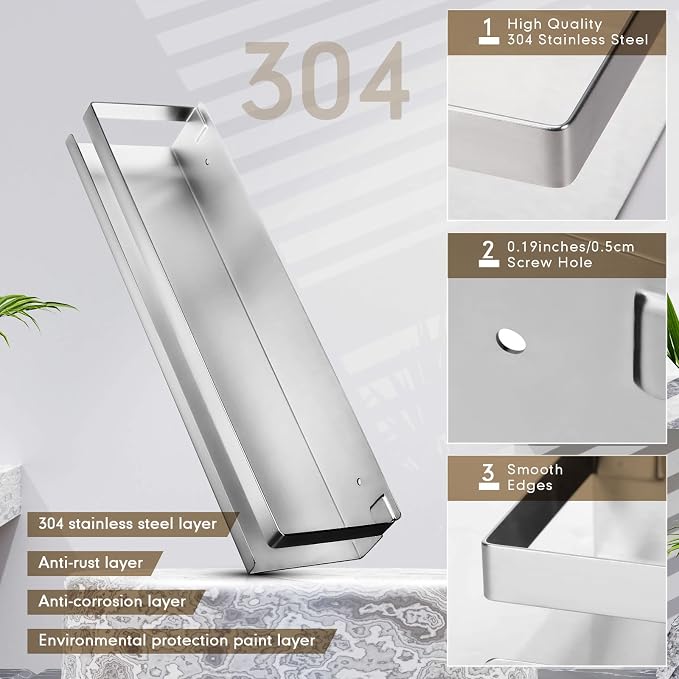 Lallisa 2 Pieces Stainless Steel Shelf Bathroom Shower Floating Shelves Wall Mounted Shower Caddy Basket Shelf Storage Organizer Shelves for Bathroom, Kitchen, Living Room(15.75 Inch/ 40 cm,Silver) - Image 4