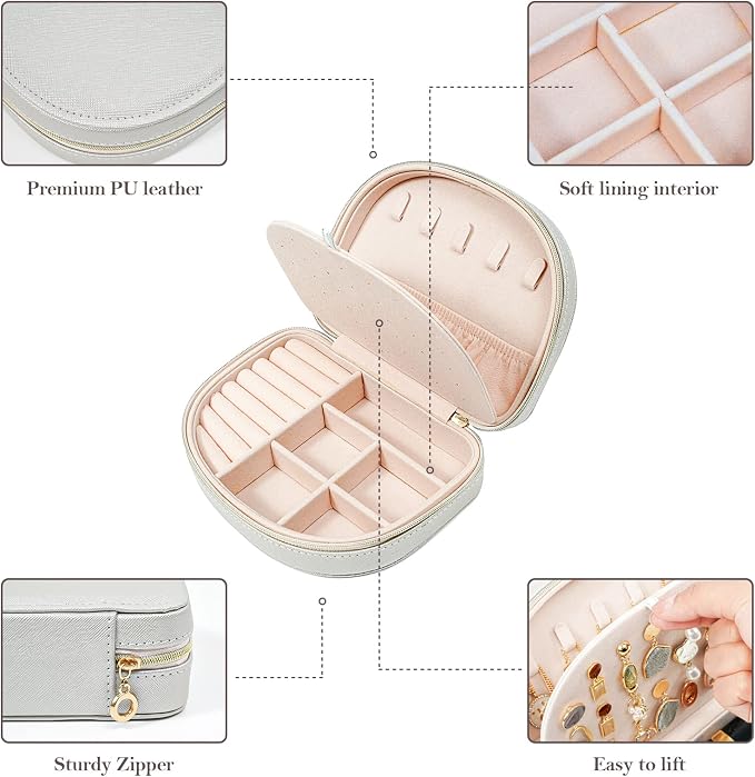 ProCase Travel Size Jewelry Box, Medium Portable Seashell-Shaped Jewelry Case, 2 Layer Mini Jewelry Organizer in PU Leather for Women -Silver - Image 5