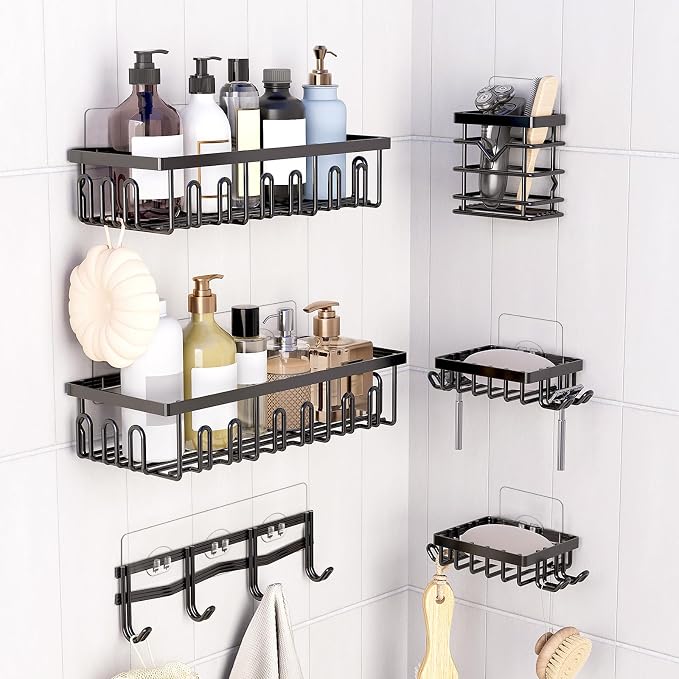 4 Pack Shower Shelf Adhesive Replacement, No Drilling Transparent Adhesive Hooks Stickers, Strong Wall Hook Strip for Shower Caddy Basket and Bathroom Shelf, Kitchen Racks (3 Hooks) - Image 7
