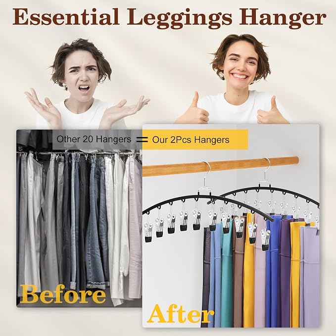 4 Pack Closet Organizers and Storage for Legging, Ginyoyo Metal Gym Clothes Legging Organizer w/40 Clips Holds 40 Leggings, Hangers Space Saving, Room Organization Essentials, Black - Image 4