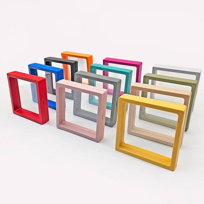 12PCS 3D Floating Frame Display Stand, Jewelry Box, Gift Box, Ornament Organizer, Small Travel Jewelry Box, PE Film Anti-Oxidation, Suspended Display Box Stackable (4.33 * 4.33, Type 5) by Unknown