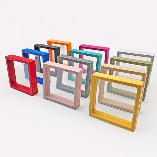 12PCS 3D Floating Frame Display Stand, Jewelry Box, Gift Box, Ornament Organizer, Small Travel Jewelry Box, PE Film Anti-Oxidation, Suspended Display Box Stackable (4.33 * 4.33, Type 5) by Unknown