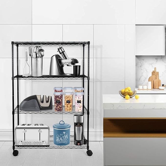 Simple Deluxe Heavy Duty 4-Tier Storage Shelving Unit, 35.83" W x 13.98" D x 55.91" H, 1000 Lbs Loading Capacity, Black - Image 2