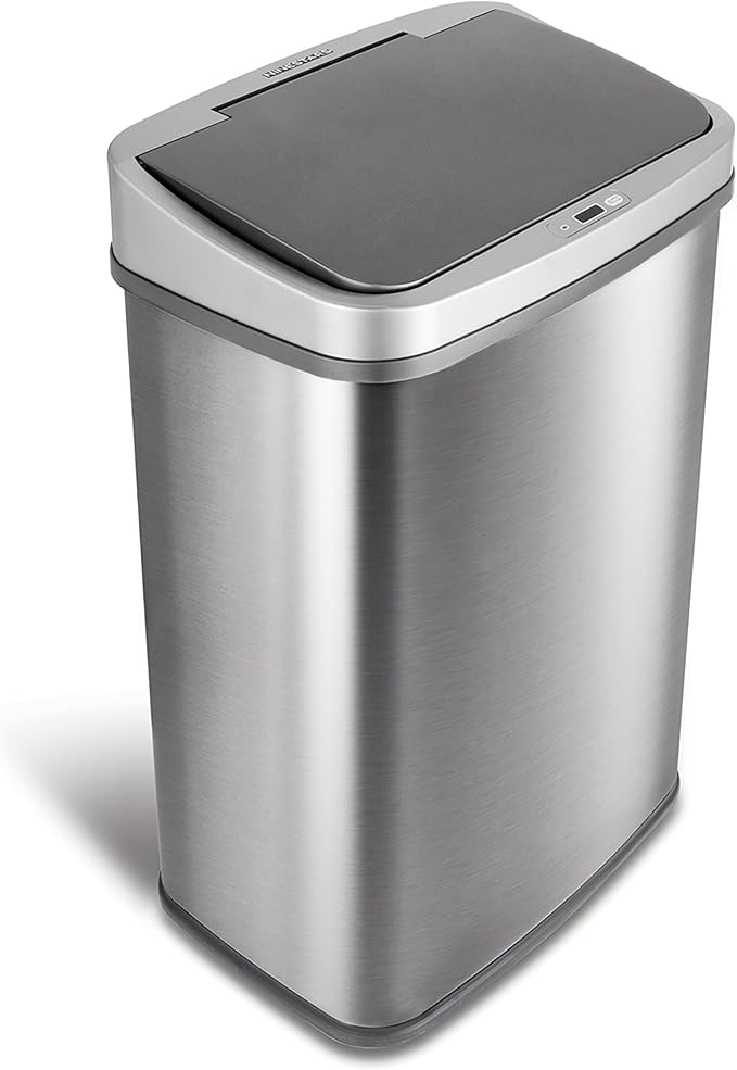 Ninestars DZT-50-28BR Automatic Touchless Motion Sensor Rectangular Trash Can, Black Top, 13 Gal. 49 L., Brush by NINESTARS