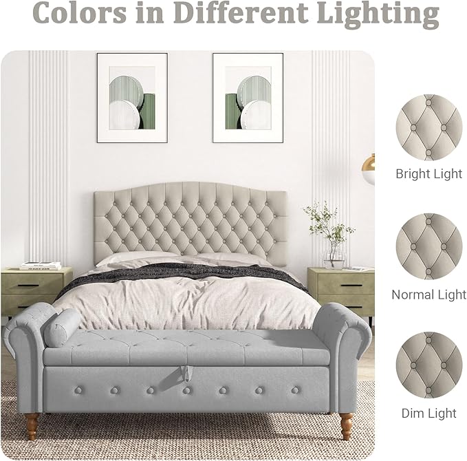 Befurtori Queen Headboard Only, Upholstered Head Board for Adjustable Bed Velvet Tufted Queen/Full Size Wall Mounted Headboard with Solid Wood Legs Head Board, Light Warm Gray/Taupe