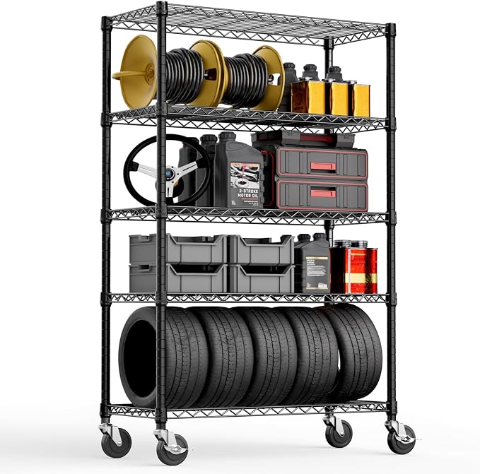 M MZG 5-Shelf Storage Shelves,Wire Shelving Heavy Duty Metal Storage Shelving Unit Adjustable Garage Shelving Rack Pantry Kitchen (Black, 5 Tier,17.7" D x 47.2" W x 76.7" H) by MEIGAOPLASTICANDMETALHKCOLIMITED