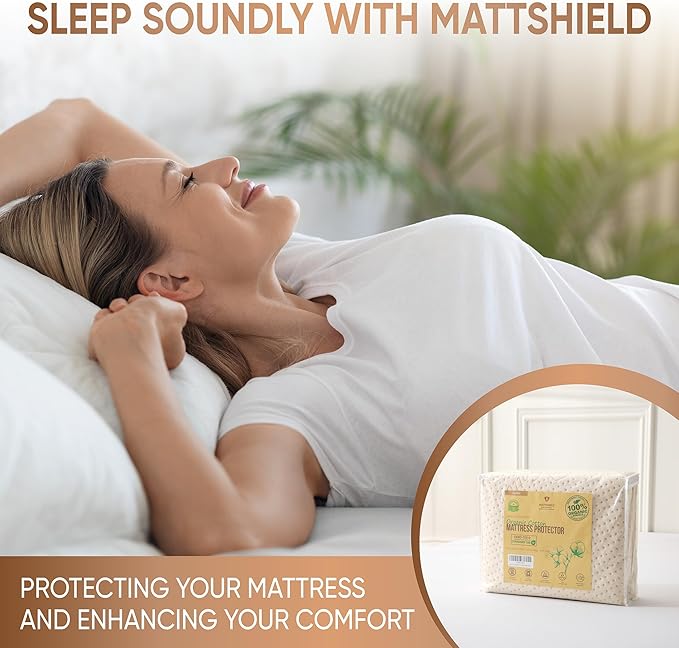Luxury Waterproof Organic Mattress Protector Full Size - Organic Cotton Breathable Mattress Pad Cover - Premium 380 GSM 3D Air Fabric - Deep Pocket - Jersey Cotton Skirt - Fitted Design