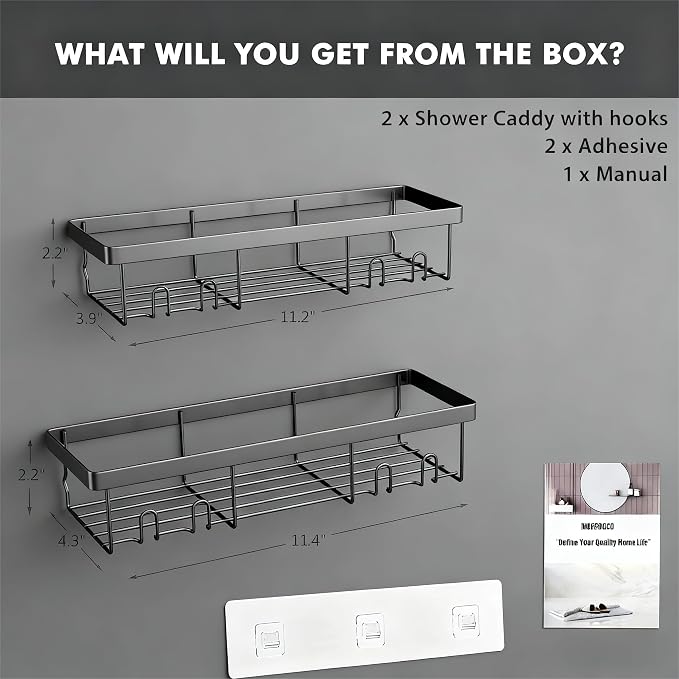 Moforoco Shower Caddy Shelf Organizer Rack, Self Adhesive Black Bathroom Shelves Basket, Home Farmhouse Wall Inside Organization and Storage Decor Rv Accessories, First Camper Apartment Essentials - Image 2