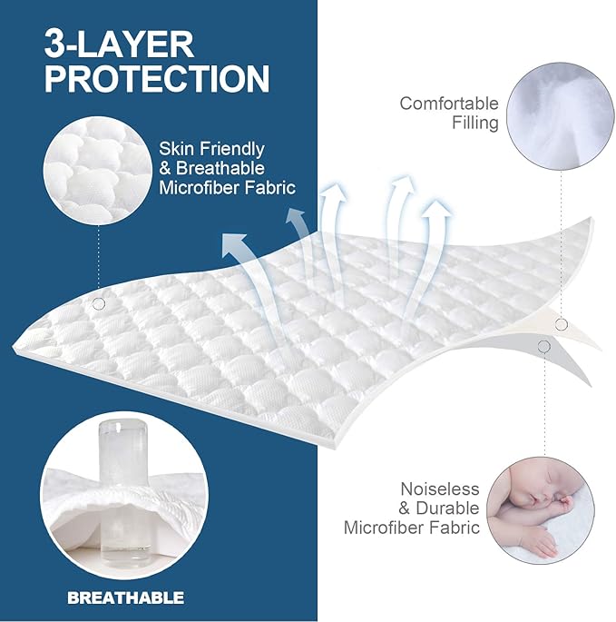 Full Size Air Mattress Pad Cover, Quilted Mattress Protector, Super Soft Breathable and Noiseless Down Alternative Filling Pillow Top Mattress Pad with Deep Pocket Fits Up to 16 Inch Mattress