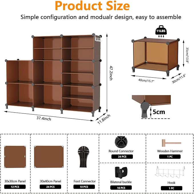 AWTATOS Closet Organizer 8 Cube Storage Shelves Clothes Organizers Closet Storage Stackable Cubby Shelving for Closet Bedroom Living Room Office Cocoa Brown - Image 3